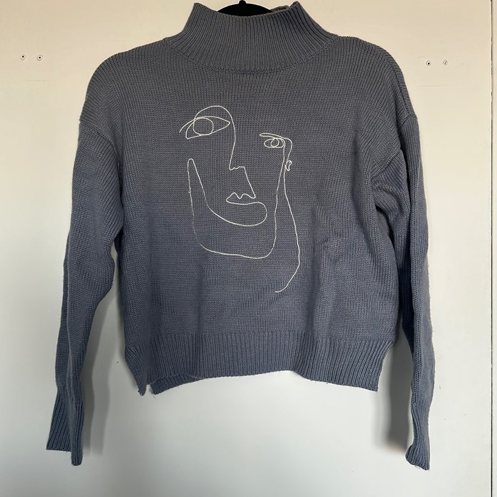 Cropped embroidered artsy sweater